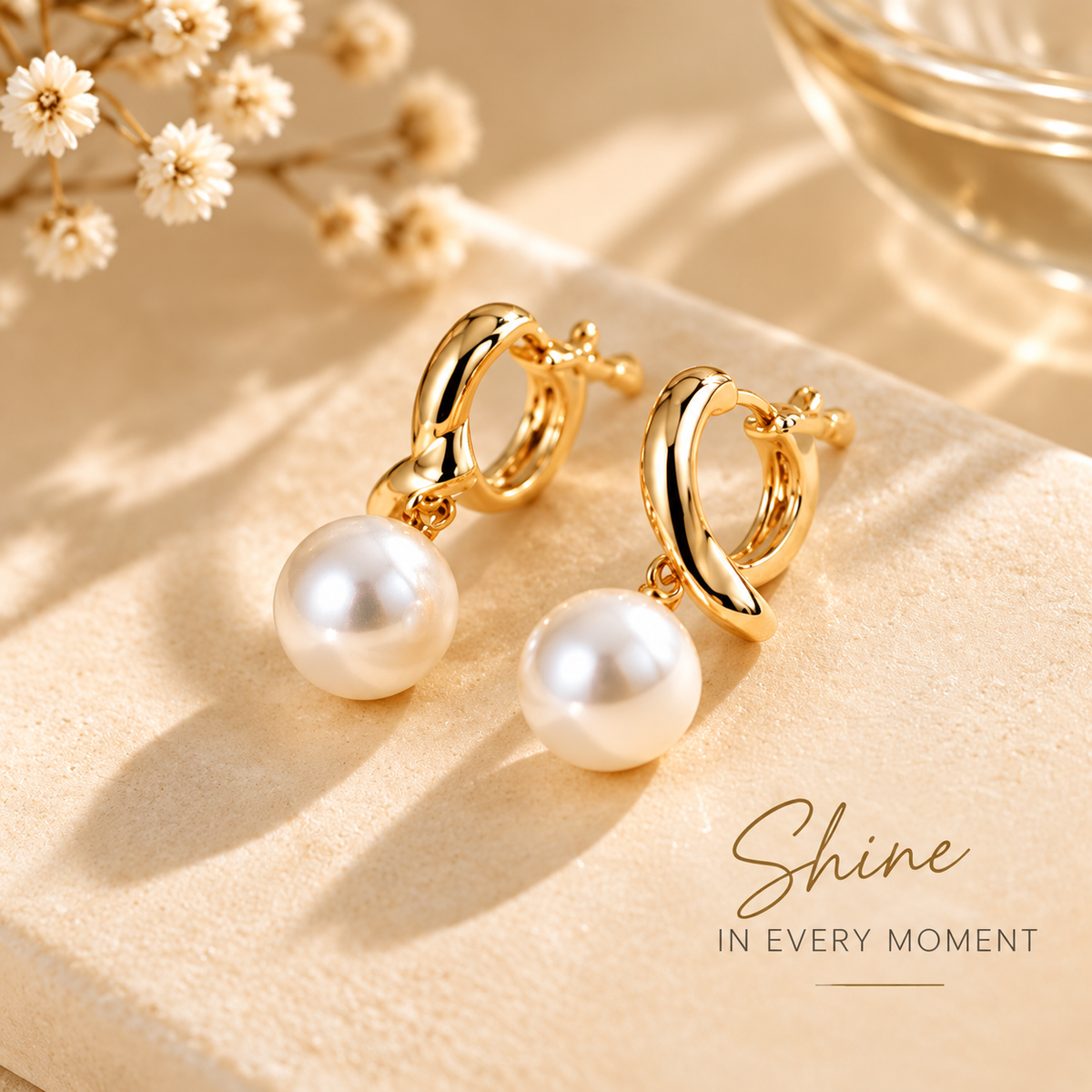 Pearl Drop Earrings — Elegant Gold Pearl Hoop Earrings