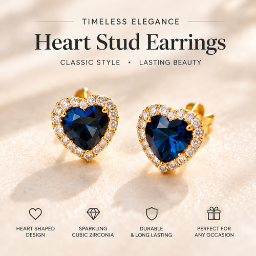 Heart-Shaped Sapphire Stud Earrings