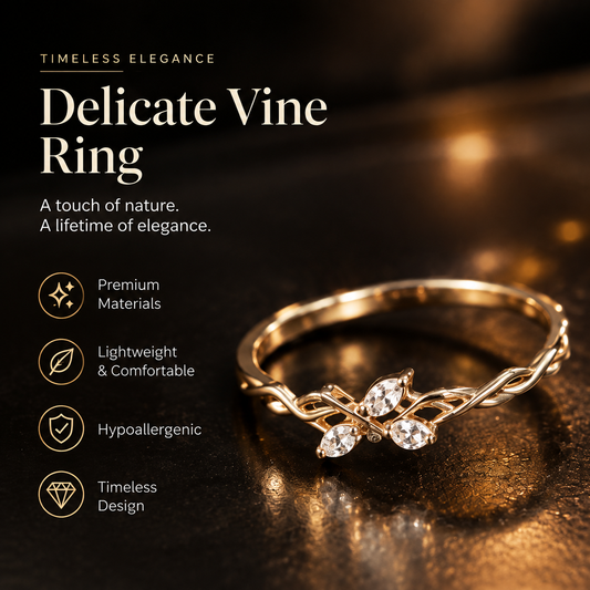 Delicate Vine Ring — Nature-Inspired Gold Crystal Ring