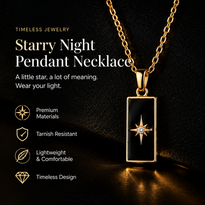 Starry Night Pendant Necklace — Elegant Black Enamel Gold Necklace