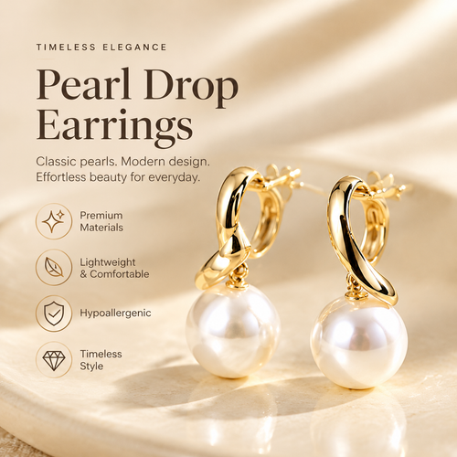 Pearl Drop Earrings — Elegant Gold Pearl Hoop Earrings