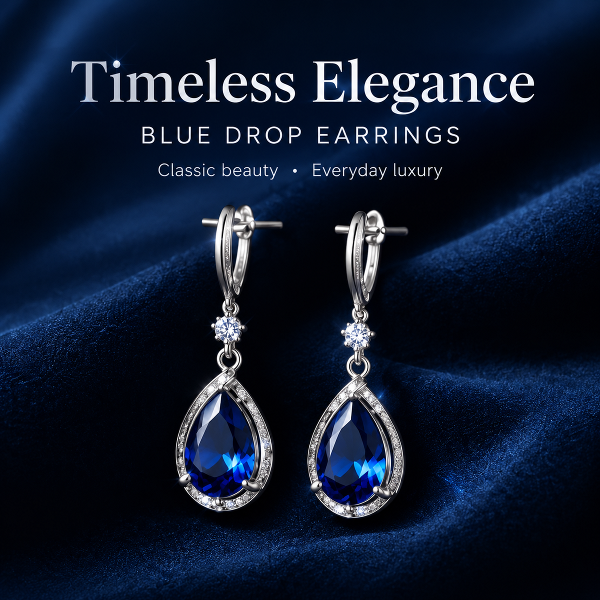 Blue Sapphire Teardrop Drop Earrings
