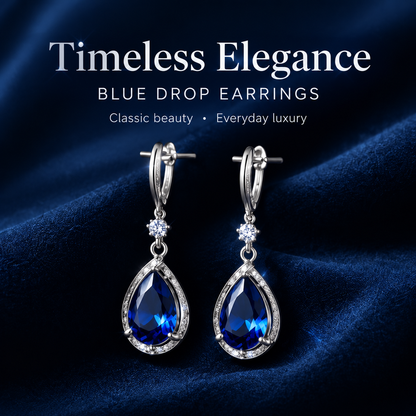 Blue Sapphire Teardrop Drop Earrings