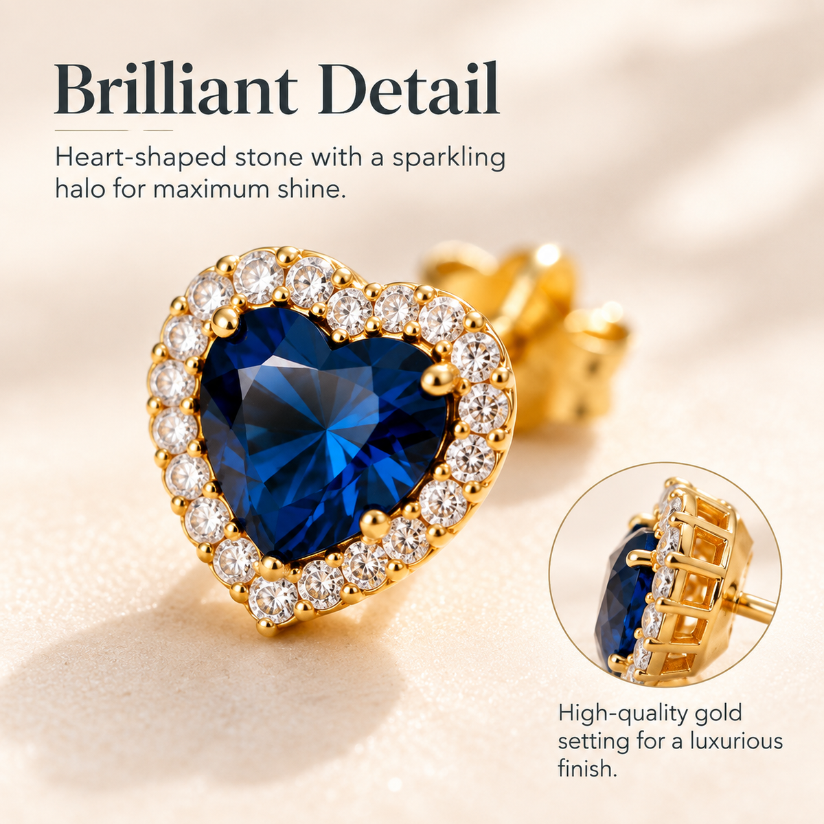 Heart-Shaped Sapphire Stud Earrings
