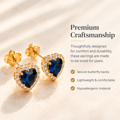 Heart-Shaped Sapphire Stud Earrings