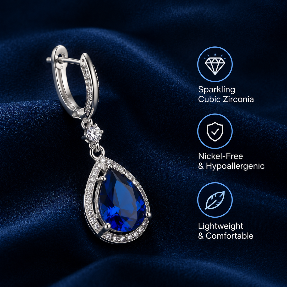 Blue Sapphire Teardrop Drop Earrings
