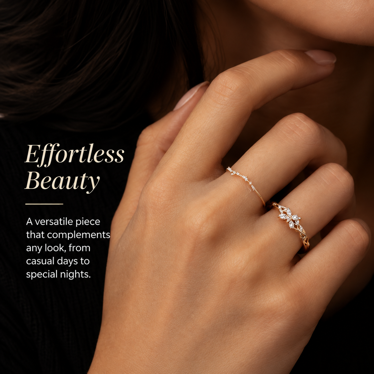 Delicate Vine Ring — Nature-Inspired Gold Crystal Ring