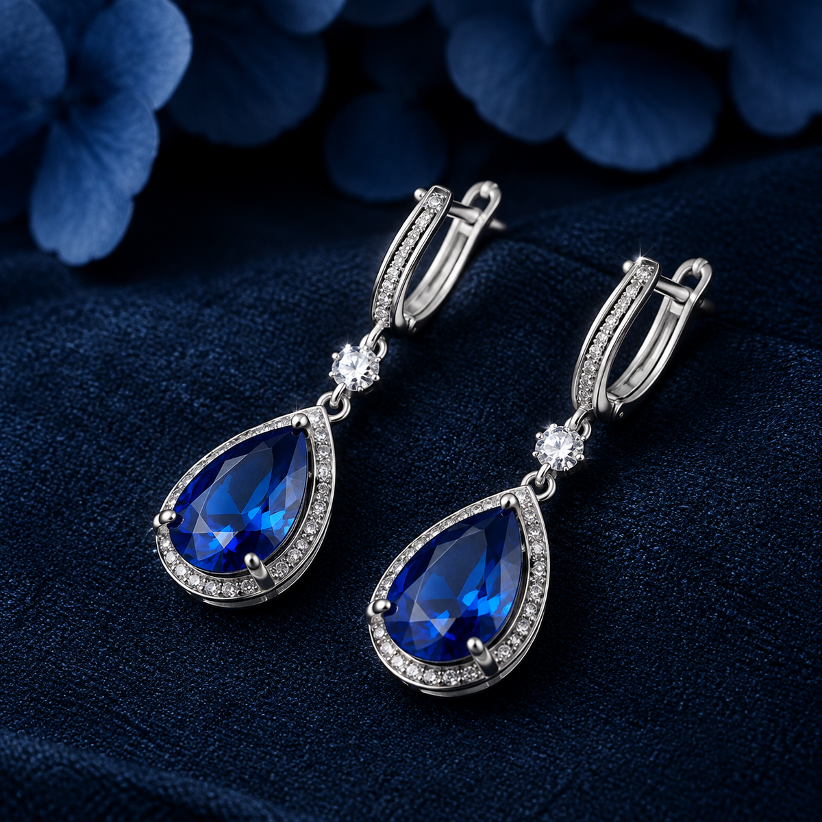 Blue Sapphire Teardrop Drop Earrings
