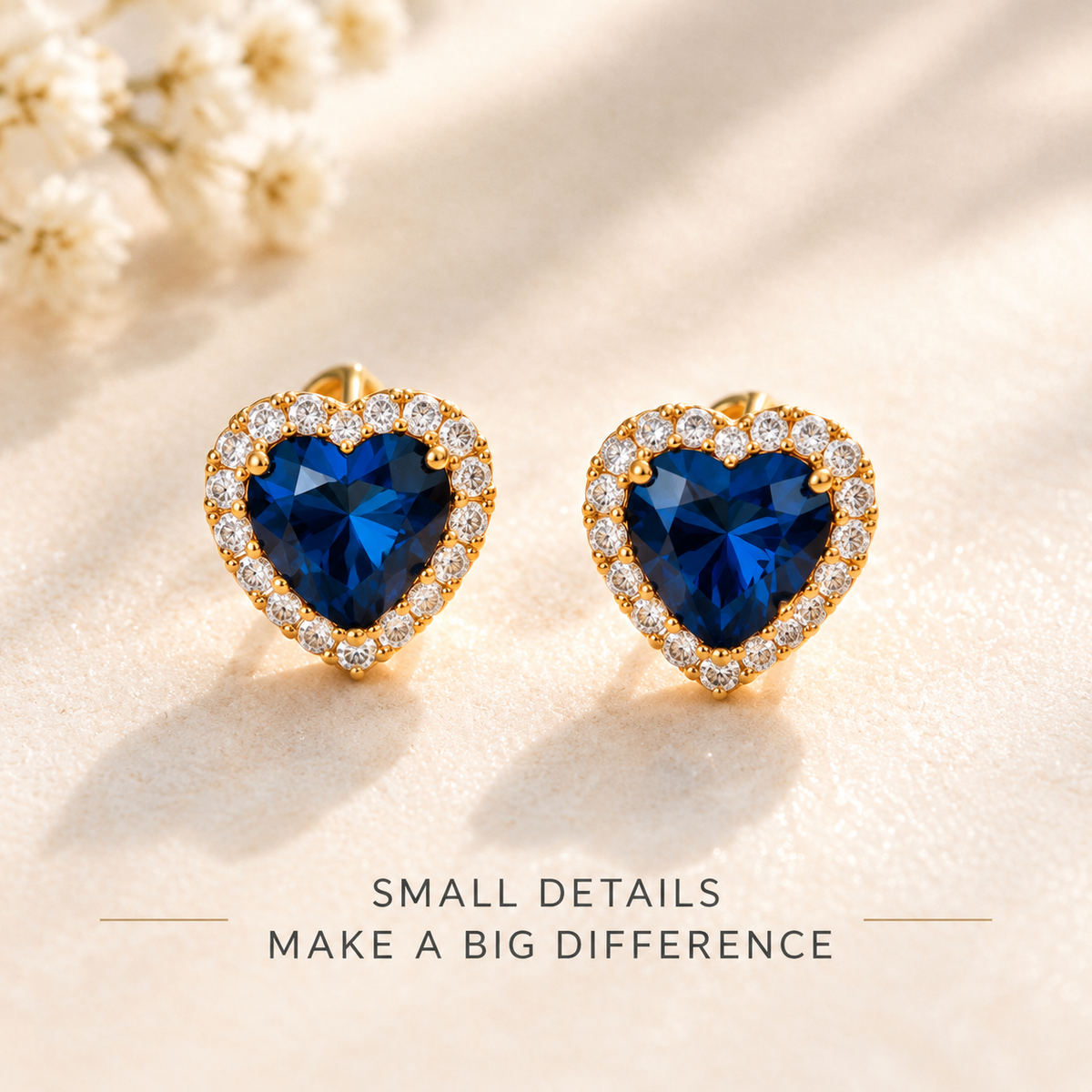 Heart-Shaped Sapphire Stud Earrings